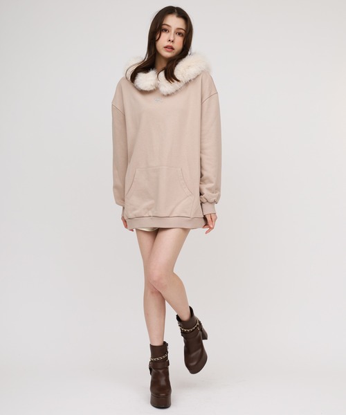 セール】ファー付ラメ裏毛フーディーミニワンピース（ワンピース