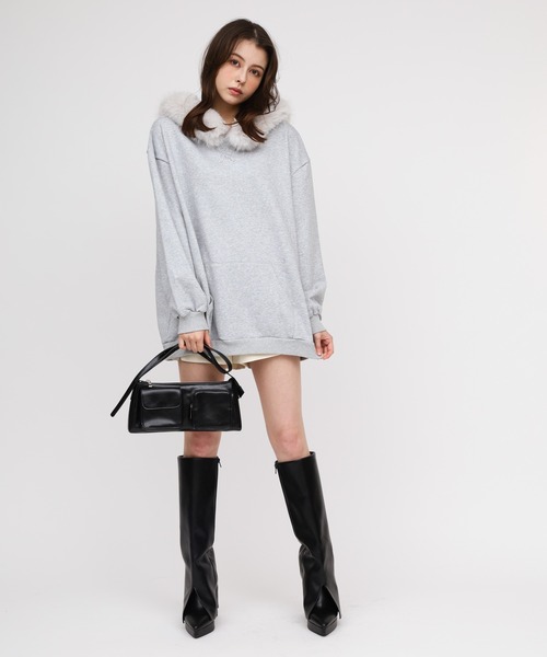 セール】ファー付ラメ裏毛フーディーミニワンピース（ワンピース