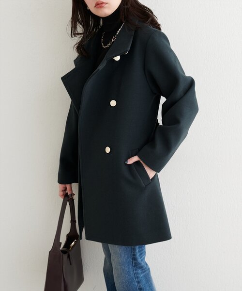 natural couture（ナチュラルクチュール）の「〈ako〉スタンドカラーミドル丈コート（その他アウター・レディース・アイボリー/チャコールグレー/グリーン/ベージュ・FREE）」の4枚目の写真