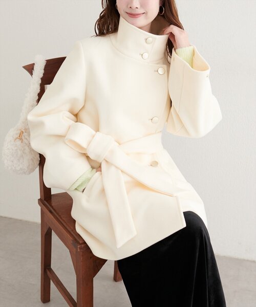 natural couture（ナチュラルクチュール）の「〈ako〉スタンドカラーミドル丈コート（その他アウター・レディース・アイボリー/チャコールグレー/グリーン/ベージュ・FREE）」の5枚目の写真