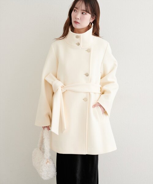 natural couture（ナチュラルクチュール）の「〈ako〉スタンドカラーミドル丈コート（その他アウター・レディース・アイボリー/チャコールグレー/グリーン/ベージュ・FREE）」の6枚目の写真