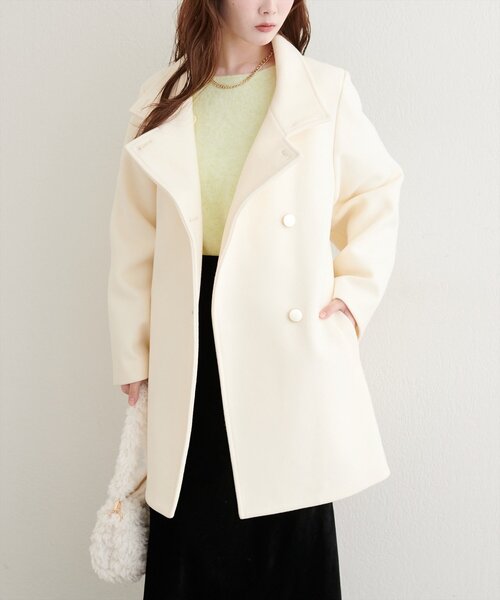 natural couture（ナチュラルクチュール）の「〈ako〉スタンドカラーミドル丈コート（その他アウター・レディース・アイボリー/チャコールグレー/グリーン/ベージュ・FREE）」の7枚目の写真