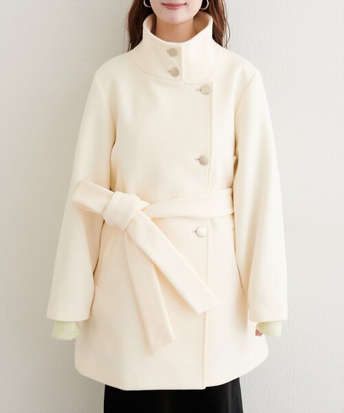 natural couture（ナチュラルクチュール）の「〈ako〉スタンドカラーミドル丈コート（その他アウター・レディース・アイボリー/チャコールグレー/グリーン/ベージュ・FREE）」の10枚目の写真