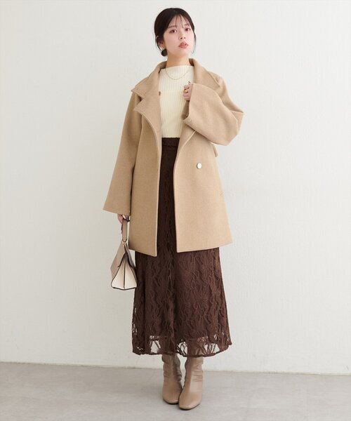 【週末セール】natural coutureスタンドカラーミドル丈コート セール】〈ako〉スタンドカラーミドル丈コート（その他アウター