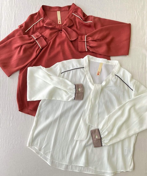 Q（キュー）の「ラインボウタイブラウス（シャツ/ブラウス・レディース・アイボリー/テラコッタ・MEDIUM）」の12枚目の写真