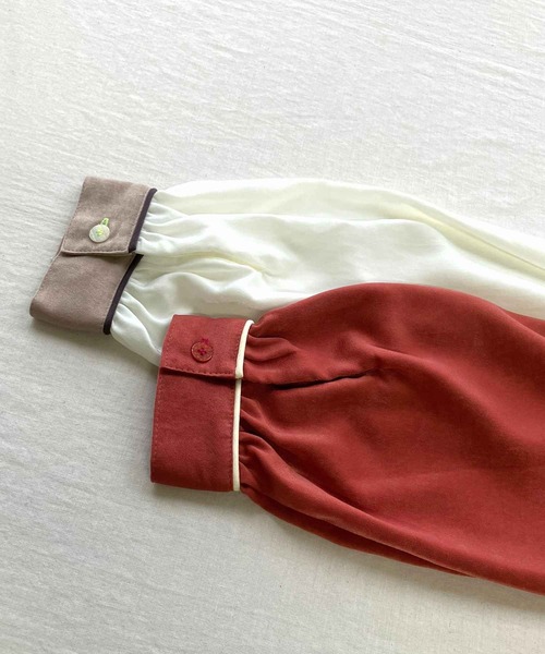 Q（キュー）の「ラインボウタイブラウス（シャツ/ブラウス・レディース・アイボリー/テラコッタ・MEDIUM）」の9枚目の写真