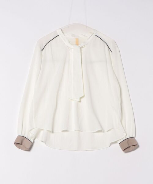 Q（キュー）の「ラインボウタイブラウス（シャツ/ブラウス・レディース・アイボリー/テラコッタ・MEDIUM）」の19枚目の写真