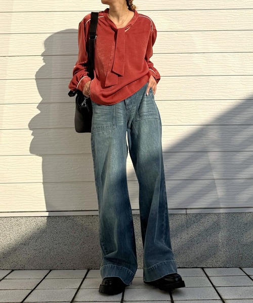 Q（キュー）の「ラインボウタイブラウス（シャツ/ブラウス・レディース・アイボリー/テラコッタ・MEDIUM）」の21枚目の写真