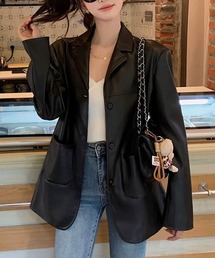 shopnikoniko（ショップニコニコ）の「テーラードジャケット オーバーサイズ 秋 カジュアル  PUレザー（テーラードジャケット）」