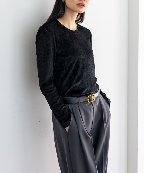 No Rule No Line(ノール-ルノーライン)の「クラッシュベロアクルーネックトップス(Tシャツ/カットソー・レディース・オフホワイト/グレー/ブラック・FREE)」の17枚目の写真