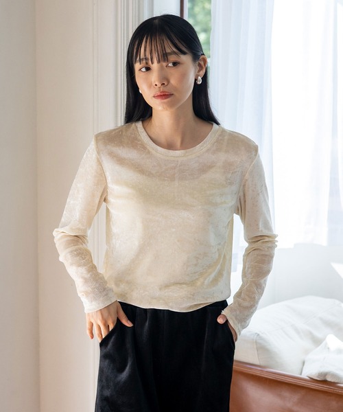 No Rule No Line(ノール-ルノーライン)の「クラッシュベロアクルーネックトップス(Tシャツ/カットソー・レディース・オフホワイト/グレー/ブラック・FREE)」の21枚目の写真