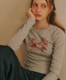 DOUBLE RIBBON SLIM CROP LONG SLEEVE GREY