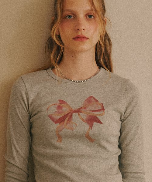 RONRON（ロンロン）の「DOUBLE RIBBON SLIM CROP LONG SLEEVE GREY（Tシャツ/カットソー・レディース・その他・FREE）」の6枚目の写真