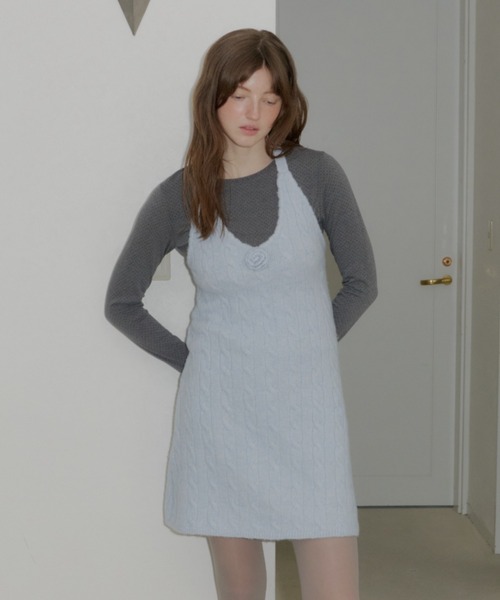 GIUNON（ジウノン）の「2way flower knit dress / 2way フラワーニットワンピース（ワンピース・レディース・グレー/ブルー/アイボリー・FREE）」の10枚目の写真