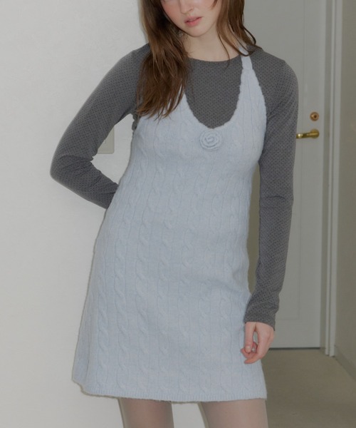 GIUNON（ジウノン）の「2way flower knit dress / 2way フラワーニットワンピース（ワンピース・レディース・グレー/ブルー/アイボリー・FREE）」の8枚目の写真