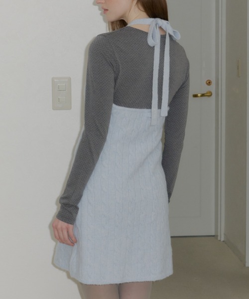 GIUNON（ジウノン）の「2way flower knit dress / 2way フラワーニットワンピース（ワンピース・レディース・グレー/ブルー/アイボリー・FREE）」の6枚目の写真