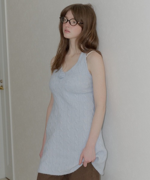 GIUNON（ジウノン）の「2way flower knit dress / 2way フラワーニットワンピース（ワンピース・レディース・グレー/ブルー/アイボリー・FREE）」の15枚目の写真