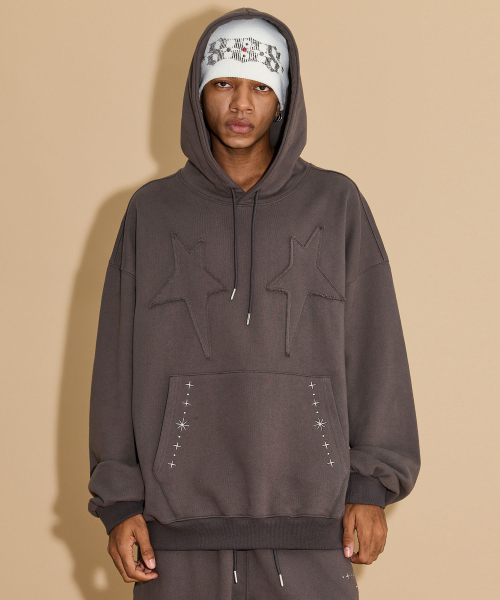 HOODHOOD(フッドフッド)の「スターアップリケ刺繍フードチャコール(パーカー・レディース・その他・2/1)」の3枚目の写真