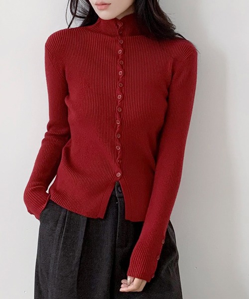 LOWO（ロワ）の「ハイネック リブニット 長袖 トップス 秋冬 キレイめ 秋（ニット/セーター・レディース・グレー/チャコールグレー/アイボリー/ブラック/ベージュ/ネイビー/ブラウン/レッド・FREE）」の9枚目の写真