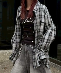 Never mind the XU（ネバーマインドザエックスユー）の「【Never mind the XU】rhinestone check shirt / 【ネバーマインド ザ エックスユー】ラインストーンチェック長袖シャツ  <着用動画あり>（シャツ/ブラウス）」