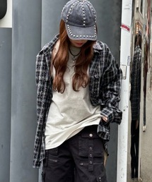 Never mind the XU（ネバーマインドザエックスユー）の「【Never mind the XU】rhinestone check shirt / 【ネバーマインド ザ エックスユー】ラインストーンチェック長袖シャツ  <着用動画あり>（シャツ/ブラウス）」