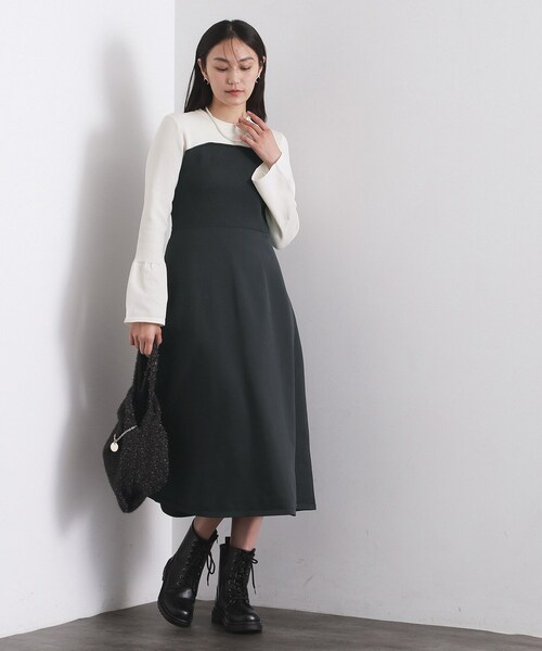 OPAQUE.CLIP（オペークドットクリップ）の「配色ビスチェニットワンピース【洗濯機OK】（ワンピース・レディース・チャコール/ネイビー系4・36/38/40）」の4枚目の写真