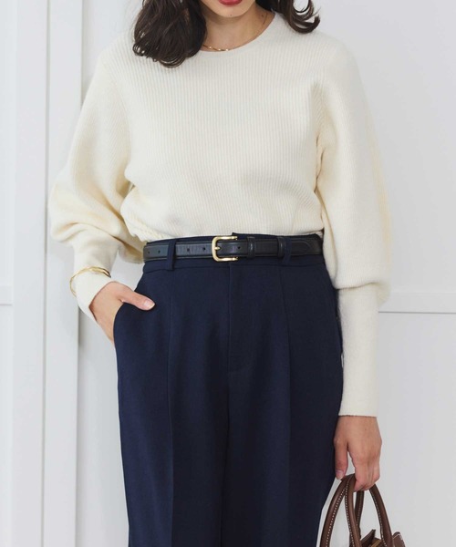 Sirin（シリン）の「ボリュームスリーブローゲージリブニット（ニット/セーター・レディース・レッド/モカ/ネイビー/オフホワイト/グレー・FREE）」の7枚目の写真
