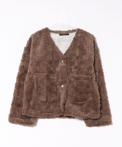 Ritzy(リッツィー)の「もこもこ ノーカラーフェイクファージャケット(ノーカラージャケット・レディース・ホワイト/モカ・M/L)」の14枚目の写真