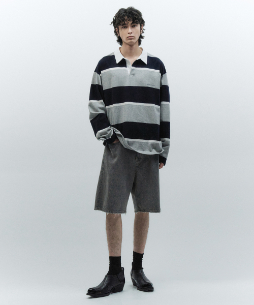 クリーズデニムハーフパンツサンドグレー