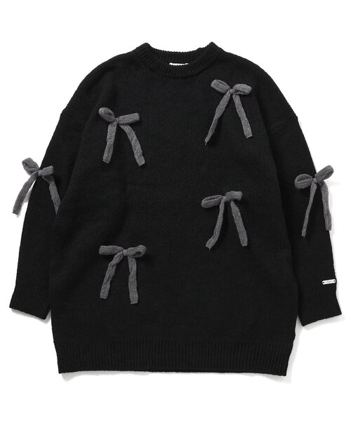 algy（アルジー）の「ニットりぼんミニワンピ（ワンピース・キッズ・レッド/グレー/ブラック・MEDIUM/SMALL/X-SMALL/XX-SMALL）」の2枚目の写真