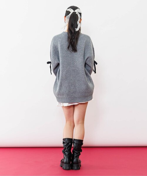 algy（アルジー）の「ニットりぼんミニワンピ（ワンピース・キッズ・レッド/グレー/ブラック・MEDIUM/SMALL/X-SMALL/XX-SMALL）」の7枚目の写真