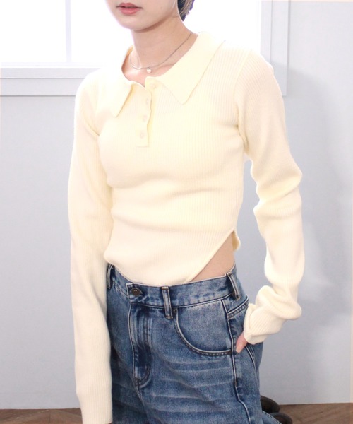 Reurie'(レウリィ)の「ポロボディースーツ / シンプル カジュアル 春 秋 トップス ノームコア モノトーン 襟付き(Tシャツ/カットソー・レディース・アイボリー/ブラック/グレー・FREE)」の20枚目の写真