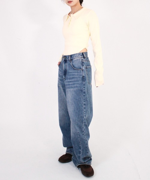 Reurie'(レウリィ)の「ポロボディースーツ シンプル カジュアル 春 秋 トップス ノームコア(Tシャツ/カットソー・レディース・アイボリー/ブラック/グレー・FREE)」の7枚目の写真