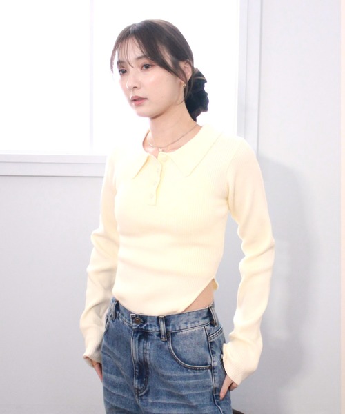 Reurie'(レウリィ)の「ポロボディースーツ シンプル カジュアル 春 秋 トップス ノームコア(Tシャツ/カットソー・レディース・アイボリー/ブラック/グレー・FREE)」の5枚目の写真