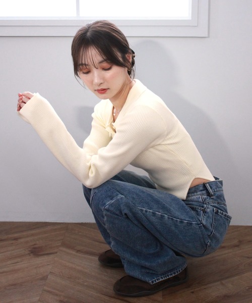 Reurie'(レウリィ)の「ポロボディースーツ シンプル カジュアル 春 秋 トップス ノームコア(Tシャツ/カットソー・レディース・アイボリー/ブラック/グレー・FREE)」の6枚目の写真