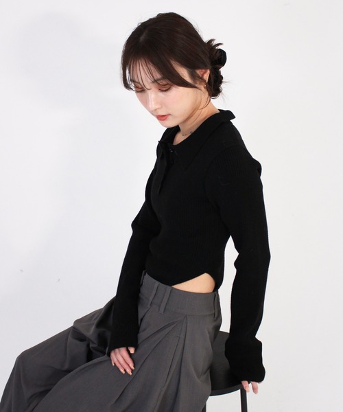 Reurie'(レウリィ)の「ポロボディースーツ シンプル カジュアル 春 秋 トップス ノームコア(Tシャツ/カットソー・レディース・アイボリー/ブラック/グレー・FREE)」の8枚目の写真