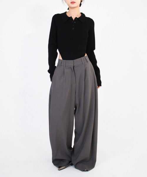 Reurie'(レウリィ)の「ポロボディースーツ シンプル カジュアル 春 秋 トップス ノームコア(Tシャツ/カットソー・レディース・アイボリー/ブラック/グレー・FREE)」の11枚目の写真