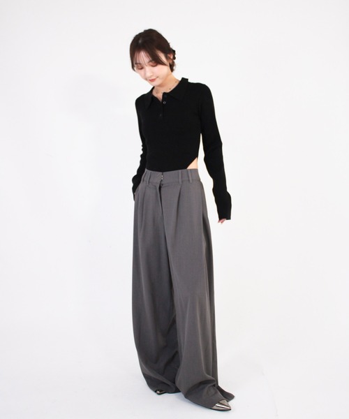 Reurie'(レウリィ)の「ポロボディースーツ シンプル カジュアル 春 秋 トップス ノームコア(Tシャツ/カットソー・レディース・アイボリー/ブラック/グレー・FREE)」の12枚目の写真