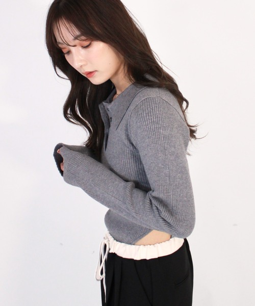 Reurie'(レウリィ)の「ポロボディースーツ シンプル カジュアル 春 秋 トップス ノームコア(Tシャツ/カットソー・レディース・アイボリー/ブラック/グレー・FREE)」の13枚目の写真