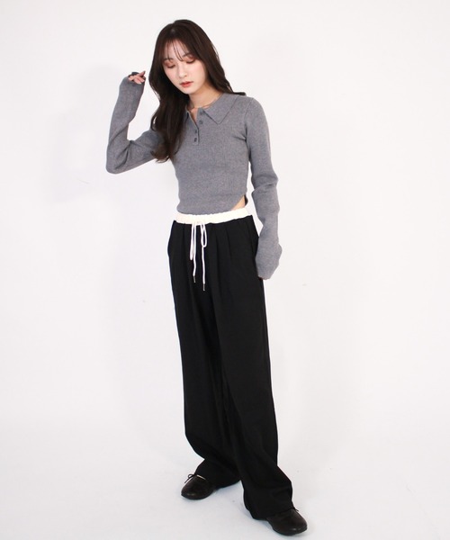 Reurie'(レウリィ)の「ポロボディースーツ シンプル カジュアル 春 秋 トップス ノームコア(Tシャツ/カットソー・レディース・アイボリー/ブラック/グレー・FREE)」の15枚目の写真