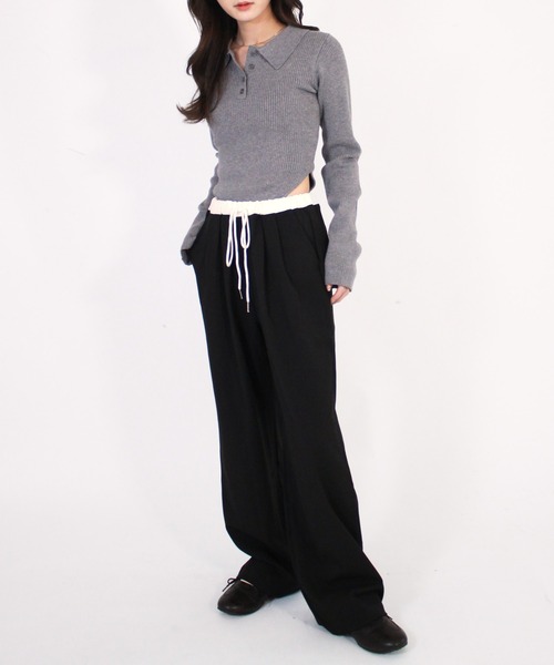 Reurie'(レウリィ)の「ポロボディースーツ シンプル カジュアル 春 秋 トップス ノームコア(Tシャツ/カットソー・レディース・アイボリー/ブラック/グレー・FREE)」の16枚目の写真