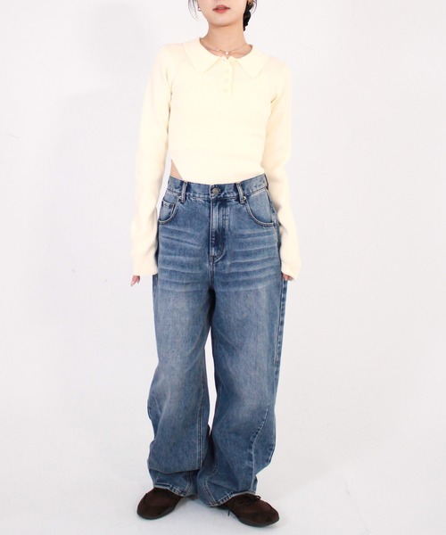 Reurie'(レウリィ)の「ポロボディースーツ シンプル カジュアル 春 秋 トップス ノームコア(Tシャツ/カットソー・レディース・アイボリー/ブラック/グレー・FREE)」の21枚目の写真