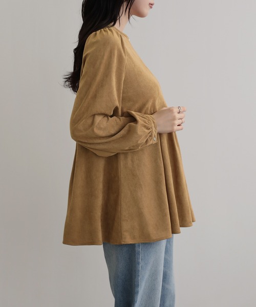 SUNFLOWER EIGHT(サンフラワーエイト)の「キーネックぺプラムチュニック(その他トップス・レディース・キャメル/ブラウン/ライトベージュ・M)」の8枚目の写真
