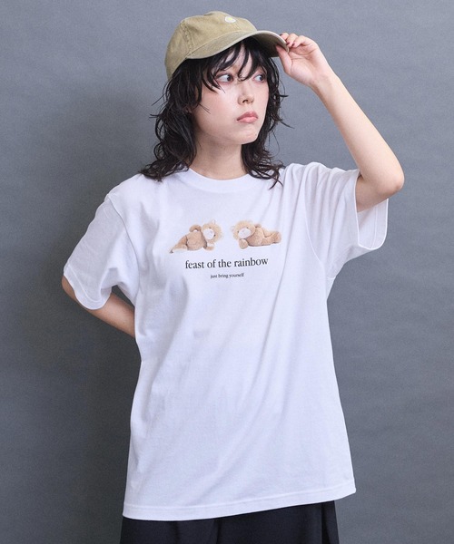 I am I in fact...(アイアムアイインファクト)の「teddybear Tシャツ(Tシャツ/カットソー・レディース・ピンク/ホワイト・FREE)」の1枚目の写真