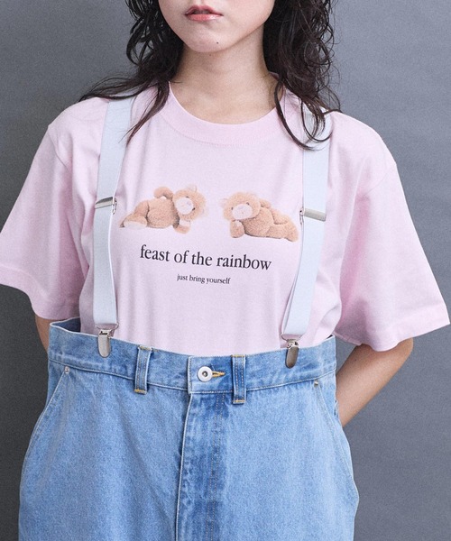 I am I in fact...(アイアムアイインファクト)の「teddybear Tシャツ(Tシャツ/カットソー・レディース・ピンク/ホワイト・FREE)」の2枚目の写真