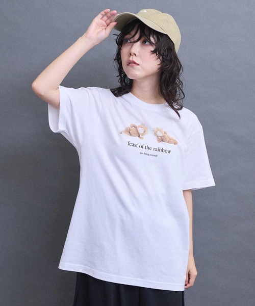I am I in fact...(アイアムアイインファクト)の「teddybear Tシャツ(Tシャツ/カットソー・レディース・ピンク/ホワイト・FREE)」の5枚目の写真