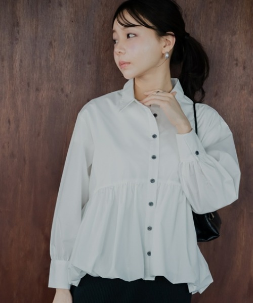 Petitjo(プッチージョ)の「小さいサイズ 襟付バルーンシャツ 低身長さん・小柄女性(シャツ/ブラウス・レディース・ホワイト/サックスブルー・PL/PM/PS/PSS)」の2枚目の写真