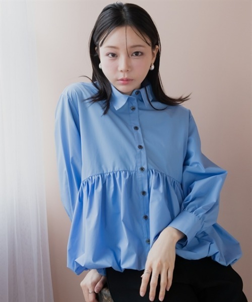 Petitjo(プッチージョ)の「小さいサイズ 襟付バルーンシャツ 低身長さん・小柄女性(シャツ/ブラウス・レディース・ホワイト/サックスブルー・PL/PM/PS/PSS)」の4枚目の写真