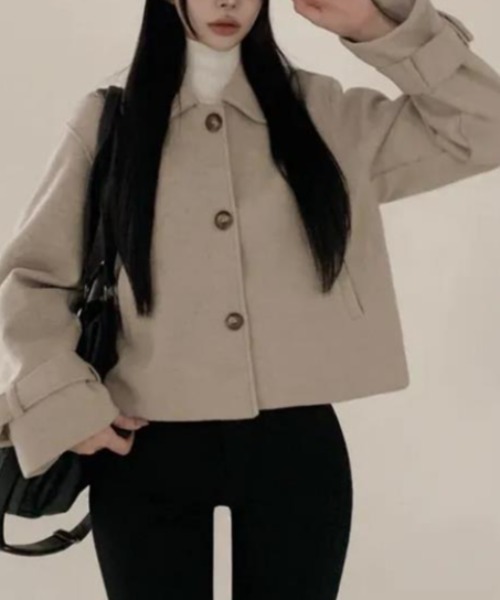 semplice(センプリチェ)の「ショートコート【韓国ファッション】(その他アウター・レディース・ブラウン/ベージュ・F)」の8枚目の写真