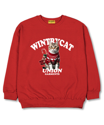ウィンタリーキャット オーバーサイズ スウェット クリスマスTシャツ [裏毛]レッド